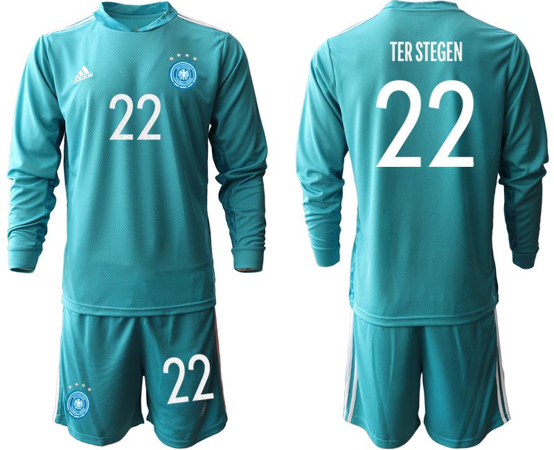 Men 2021 World Cup National Germany lake blue long sleeve goalkeeper #22 Soccer Jerseys
